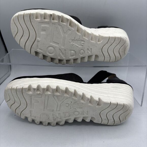 Fly London Women’s Yake Perforated Black Leather Sandals Wedge Heels EU39 US8.5 - Picture 8 of 13